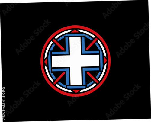 Medical cross symbol with circular pattern on black background  