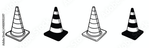 Traffic cone street road icon vector design black white color outline and black filled color illustration collection sets.