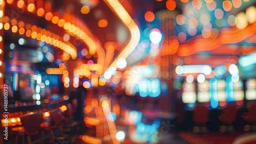 Abstract bokeh of a vibrant casino interior at night