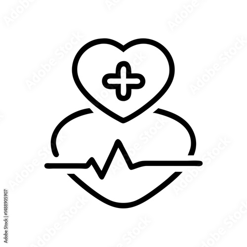 Heartbeat line and medical symbol in minimalist design  