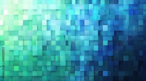 Abstract mosaic of squares in teal and blue tones