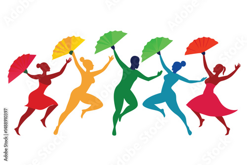 Evolution of human dance: dynamic silhouettes of women and girls illustrate the art of movement, sport, and fun