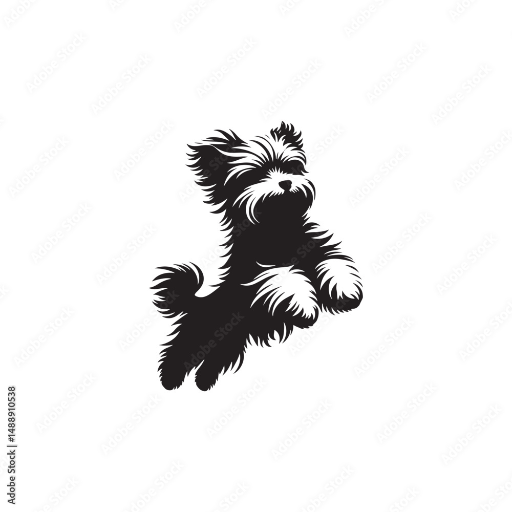 Obraz premium Elegant Maltese Dog vector silhouette featuring a long, flowing coat, compact frame, and graceful posture. Ideal for pet art, breed illustrations, clipart, and design elements. 