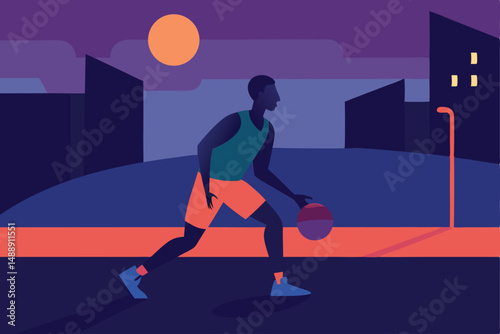 Basketball and tennis players' silhouettes illustrate a dynamic sports competition