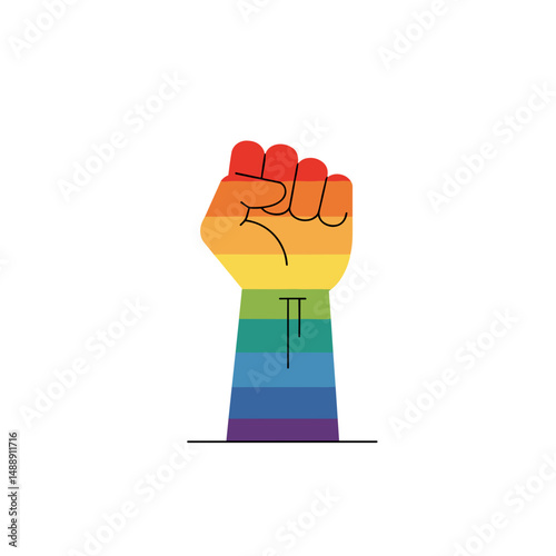 Rainbow fist symbolizing pride and solidarity in activism  
