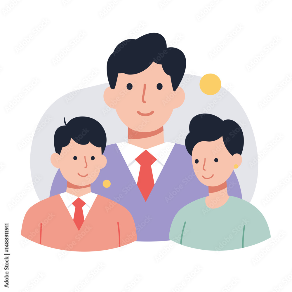 Fototapeta premium Three diverse individuals smiling together with simple background 