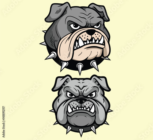 Aggressive Bulldog Head with Spiked Collar Mascot Set