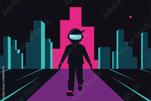 City silhouette of a woman walking by a door with light and shadow creating a concept of business people