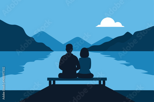 Romantic couple practicing yoga and meditation on the beach at sunset