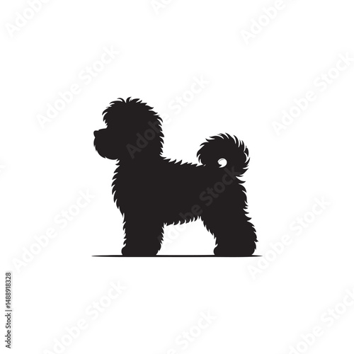 Elegant Maltipoo dog silhouette vector illustration featuring the playful charm of this poodle-Maltese mix breed, ideal for pet art, design projects, and dog lover graphics.
