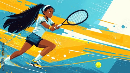 Dynamic female tennis player in action