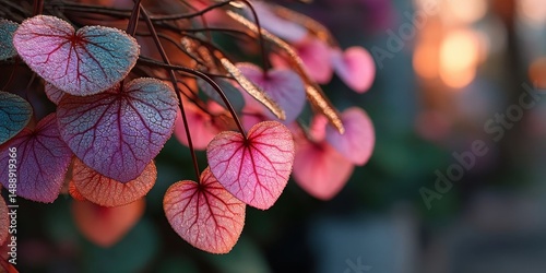 Close-Up of Heart-Shaped Leaves with Sunset Backdrop Highlighting Nature's Beauty