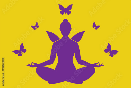 Silhouette of a woman meditating in a lotus pose, symbolizing spiritual peace and healthy relaxation