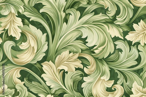 astarte.ai: Elegant Ornate Foliage Pattern with Curled Overlapping Leaves