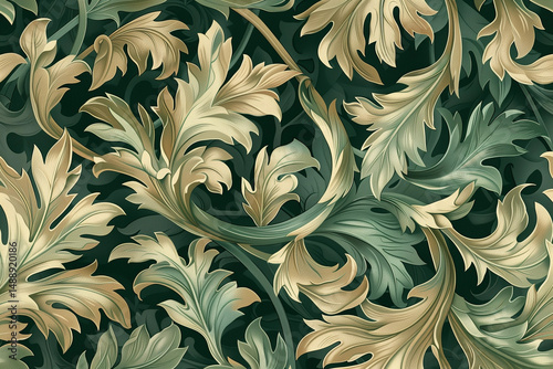 astarte.ai: Elegant Ornate Foliage Pattern with Curled Overlapping Leaves