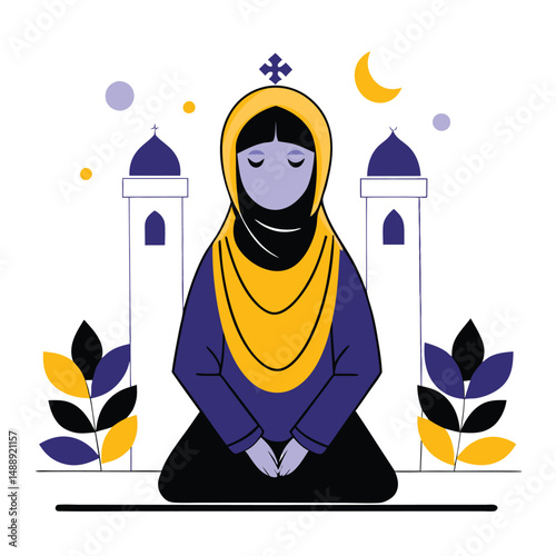 Concept Illustration Depicting a Muslim Woman in a Modest and Modern Style