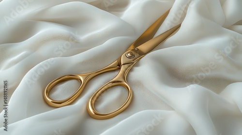 Obraz na płótnie Gold scissors on ivory fabric w salonie