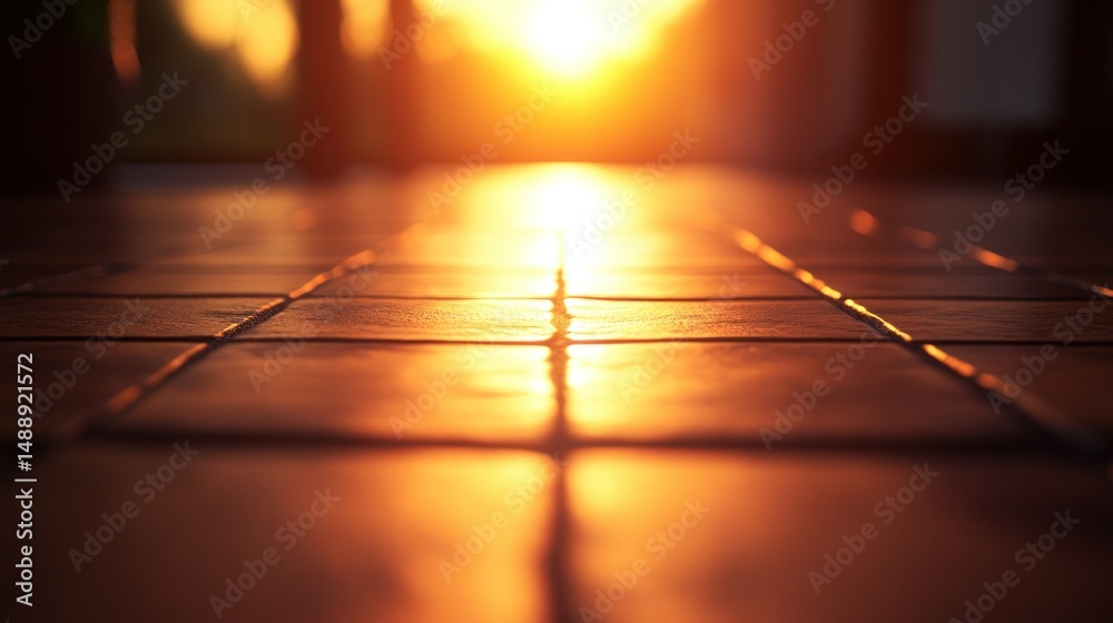 Golden sunset on tiled floor