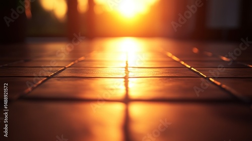 Obraz na płótnie Golden sunset on tiled floor w salonie