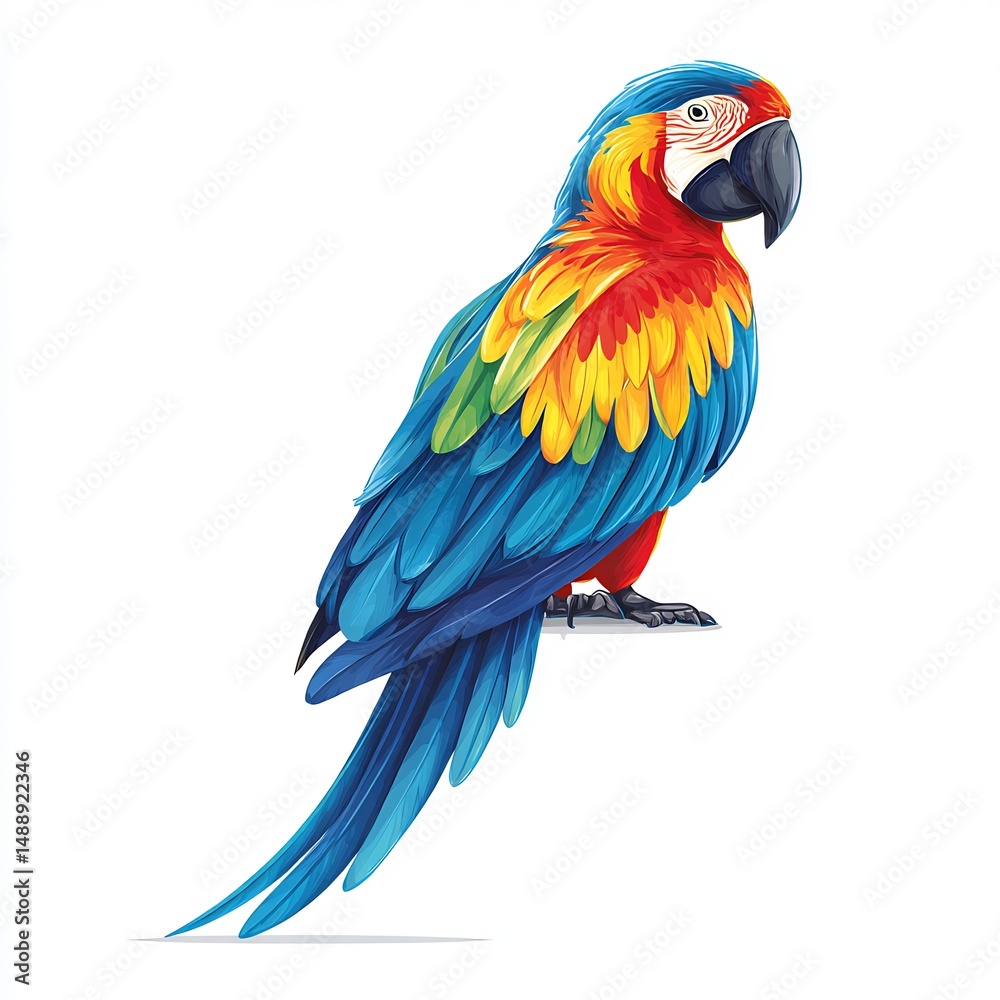 Fototapeta premium Macaw parrot with colorful feathers, on white
