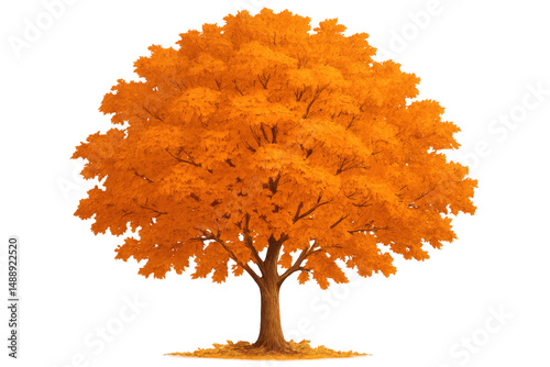 Majestic maple tree with bright orange leaves, isolated on transparent background, perfect for autumn-themed designs
