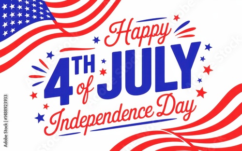 Happy 4th of July celebration design with American flags.