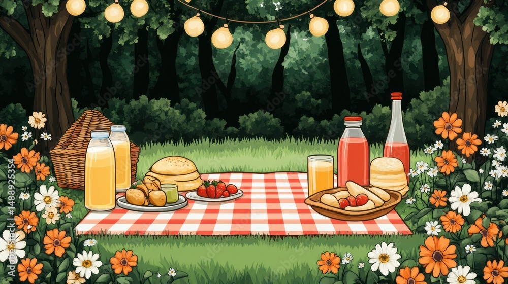 Picnic in a lush forest