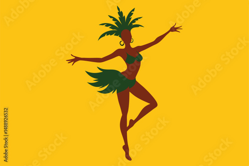 A vibrant vector illustration of a dancing woman's silhouette against a green background evokes the joy of summer disco, fitness, and art