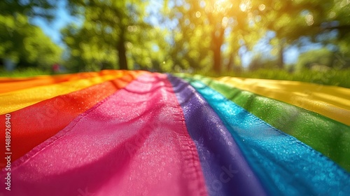 Obraz na płótnie Rainbow flag unfurled in a park w salonie