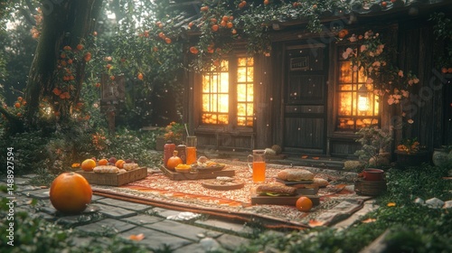 Rustic garden picnic, warm glow