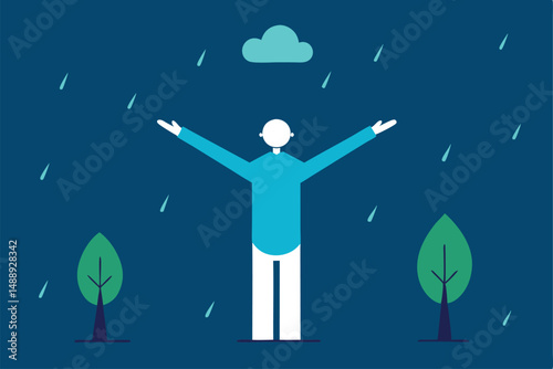 Black cartoon silhouette vector icon of Jesus Christ on the cross with a successful businessman in a hat and another person in the sky, a concept illustration of job success