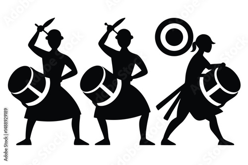 Evolution of human dance silhouettes with music vector illustration