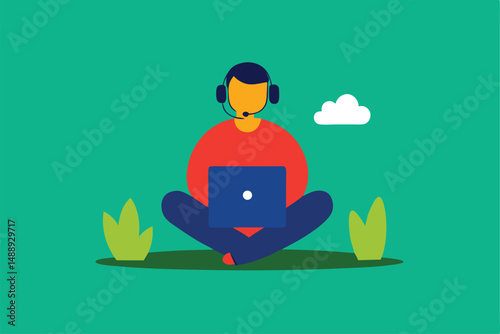 Cartoon vector illustration of a business person in a yoga lotus pose