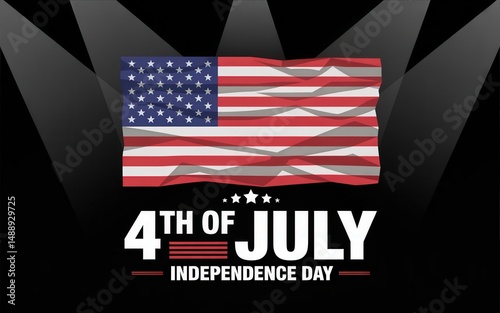 American flag with 4th of July Independence Day text.