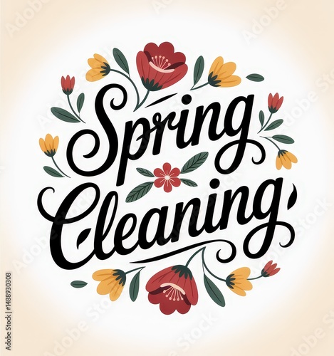 Elegant 'Spring Cleaning' text with floral accents.