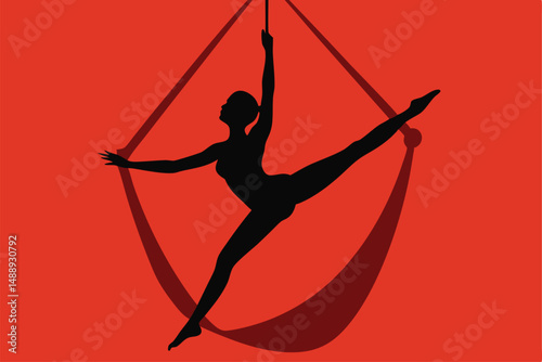 Gymnast with ribbon silhouette of a woman sport archer with bow and arrow vector illustration