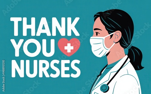 Illustration of a masked nurse with a gratitude message.