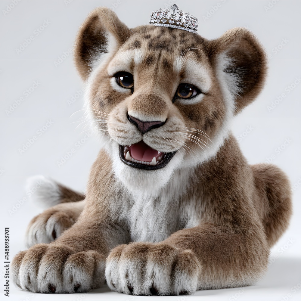Fototapeta premium Cute lion cub wearing a crown