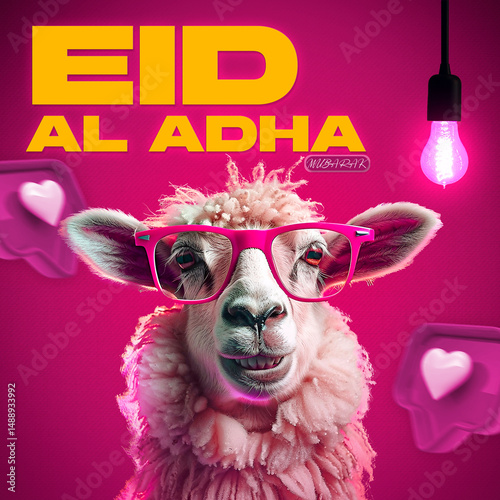 Eid al adha glowing poster template design with sheep Eid al adha Greeting Advertisement Eid