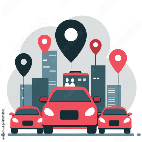 Conceptual Illustration of Ordering a Ride Using a Smartphone