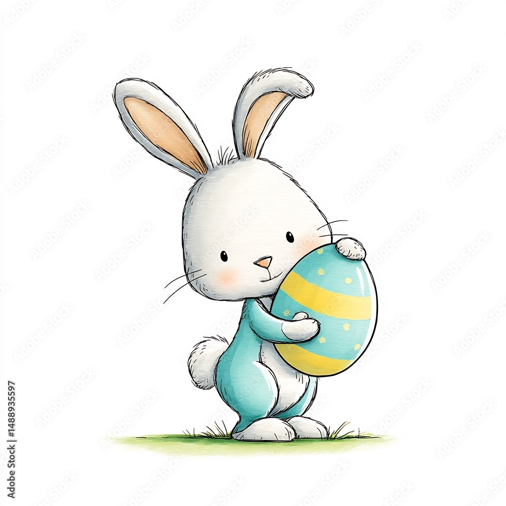 Fototapeta premium Cute Bunny Holding Easter Egg