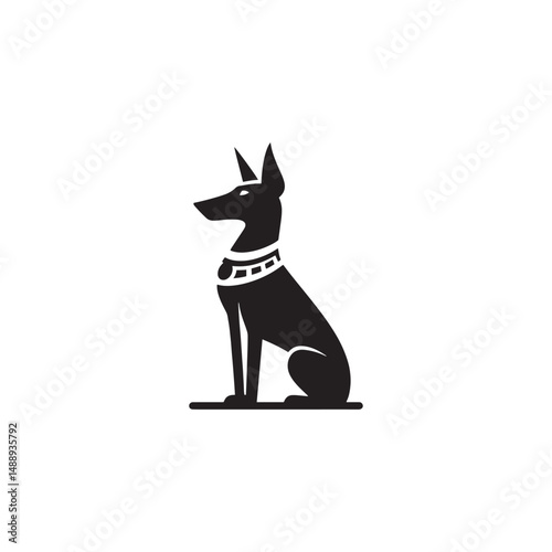 Pharaoh Hound silhouette showcases sleek, elegant lines of this ancient breed, highlighting its athletic build, pointed ears, graceful posture, alert expression, and noble desert heritage.
