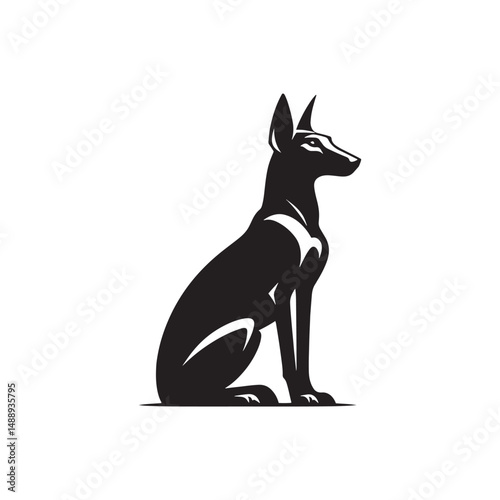 Pharaoh Hound silhouette showcases sleek, elegant lines of this ancient breed, highlighting its athletic build, pointed ears, graceful posture, alert expression, and noble desert heritage.

