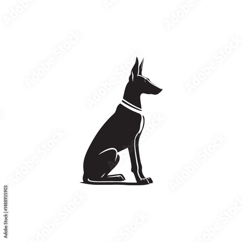 Pharaoh Hound silhouette showcases sleek, elegant lines of this ancient breed, highlighting its athletic build, pointed ears, graceful posture, alert expression, and noble desert heritage.
