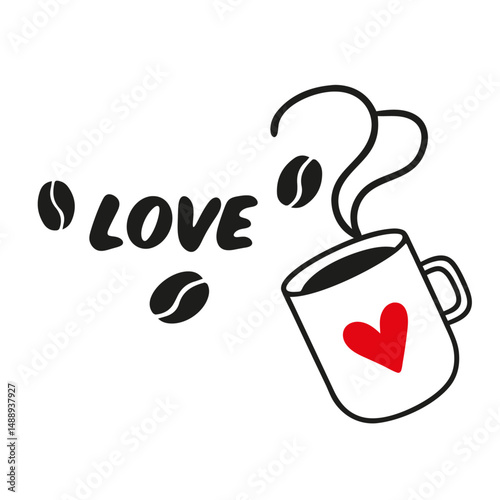 Illustration of a cup of aromatic coffee on a transparent background.