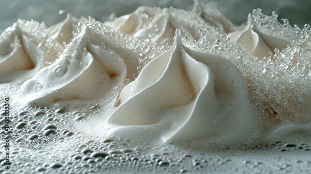 Whipped cream peaks, foamy texture