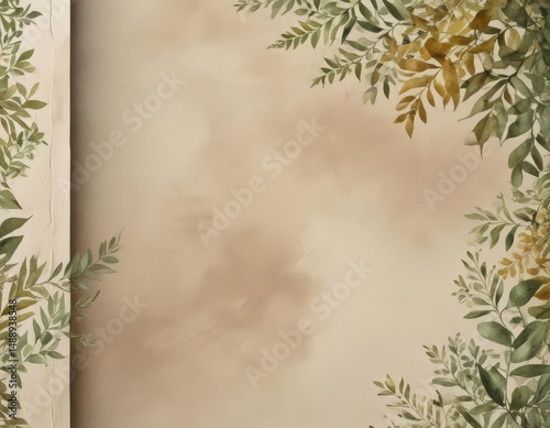 Rustic watercolor foliage border on bifold program , family, gathering