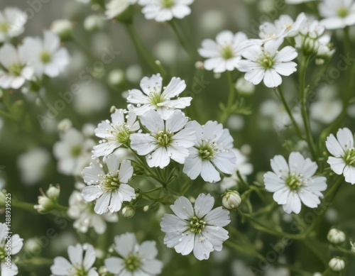 Delicate gypsophila blooms, tiny white petals, close-up view , summer, botanical