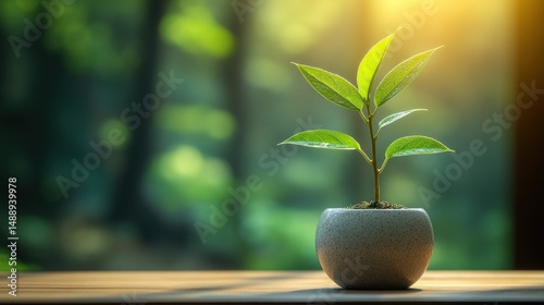 Obraz na płótnie Young plant in pot, sunlight, nature w salonie