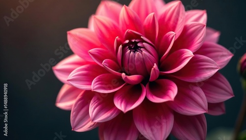 Close-up dahlia petals, layered, rich hues, geometric feel , gradient, rich
